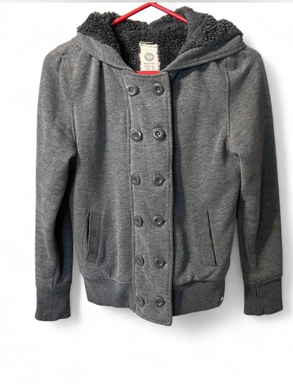 Roxy Grey Button-Up Fleece Lined Hoodie